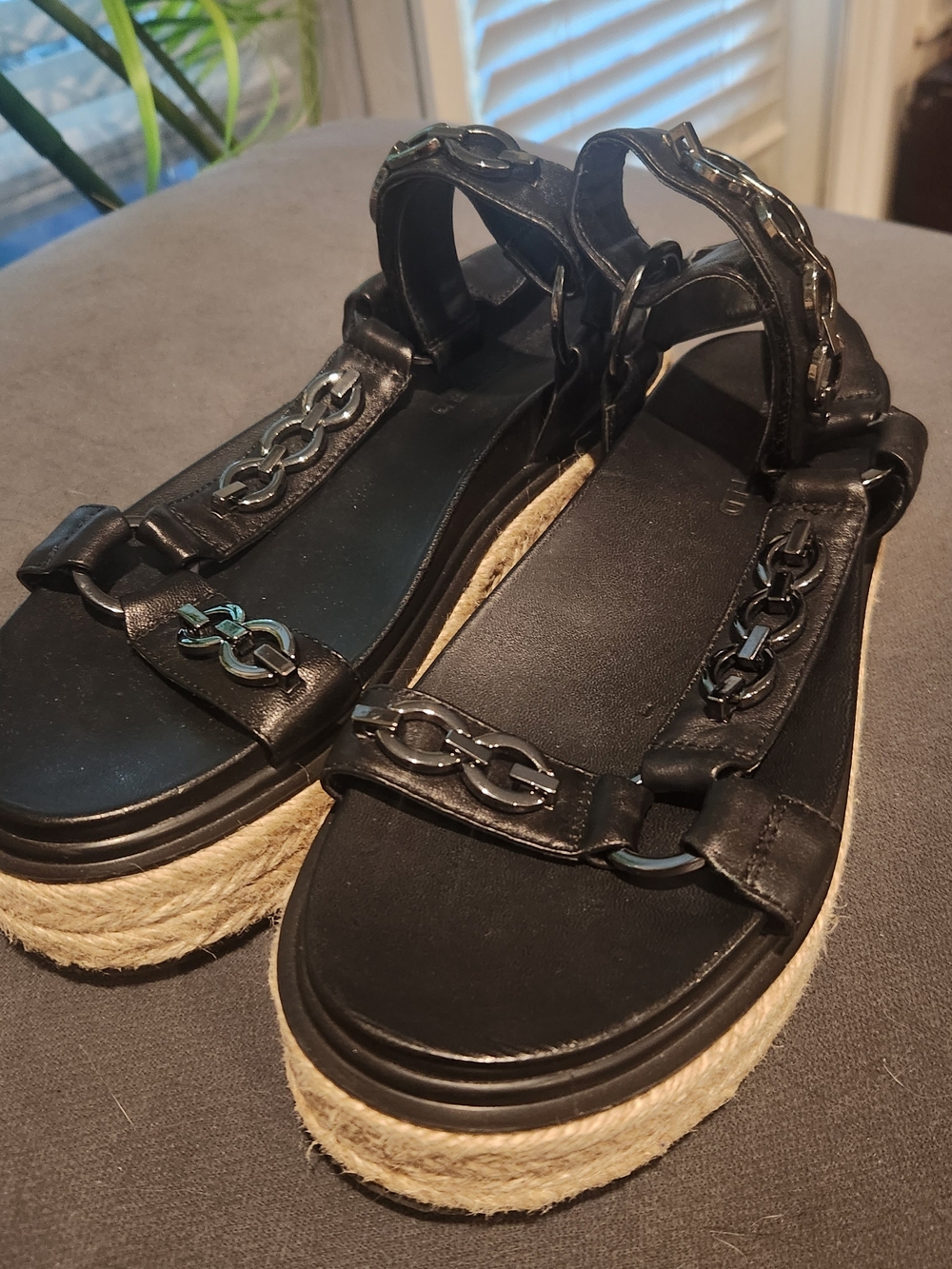 Karl Lagerfeld Black Chain-Detail Espadrille Platform Sandals